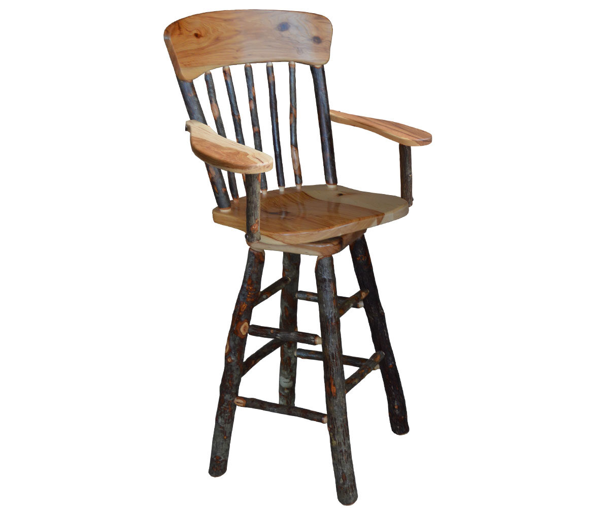 Hickory Panel Back Swivel Bar Chair With Arms Made by A&L Furniture